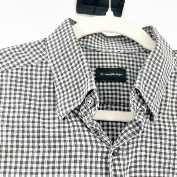 Ermenegildo Zegna Mens Casual Work Gingham Check‎ Long Sleeve Button Up Shirt M - Picture 2 of 7